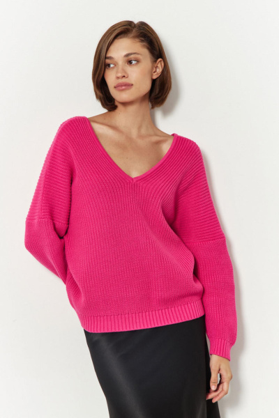 Свитер с V-вырезом (фуксия)